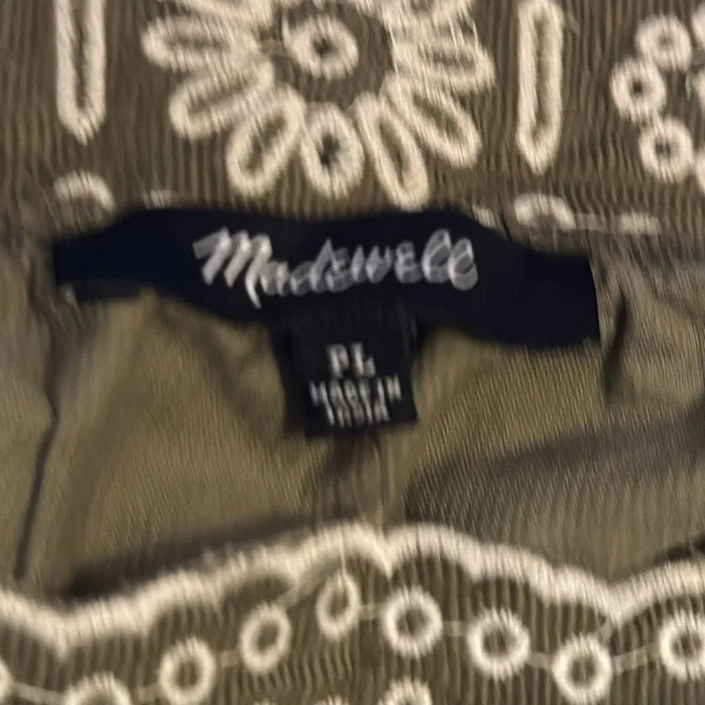 Madewell Embroidered corduroy olive green square neck mini dress‎ Sz PL new